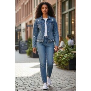 American Eagle Outfitters Womens Denim Jacket Distressed Button Front Medium